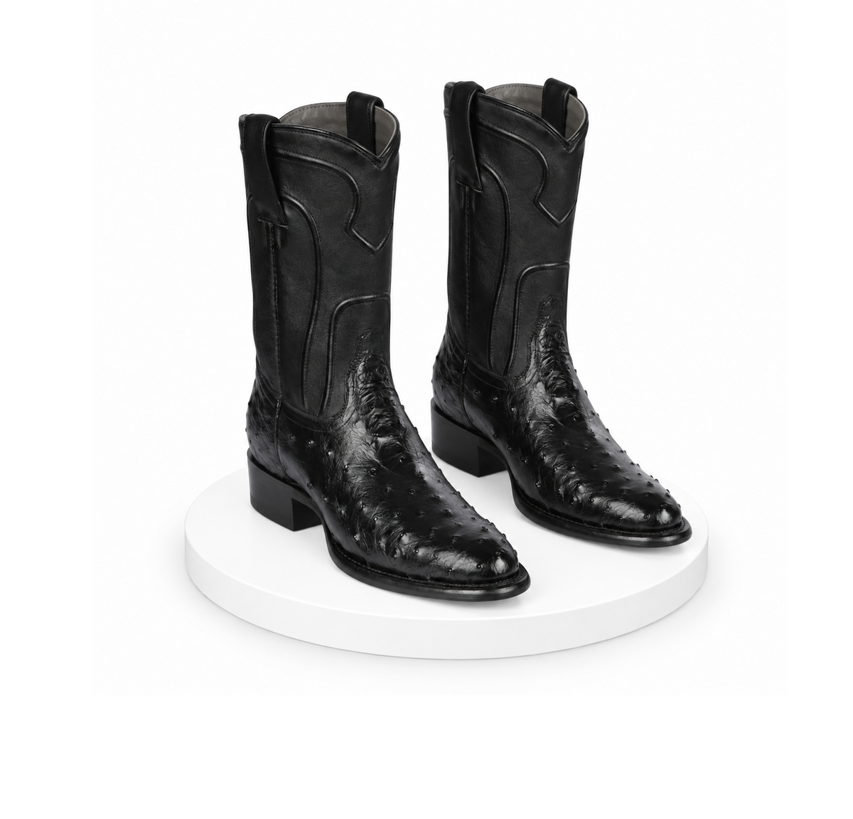Los Altos Boots Men's Ostrich Roper Western Boots Black