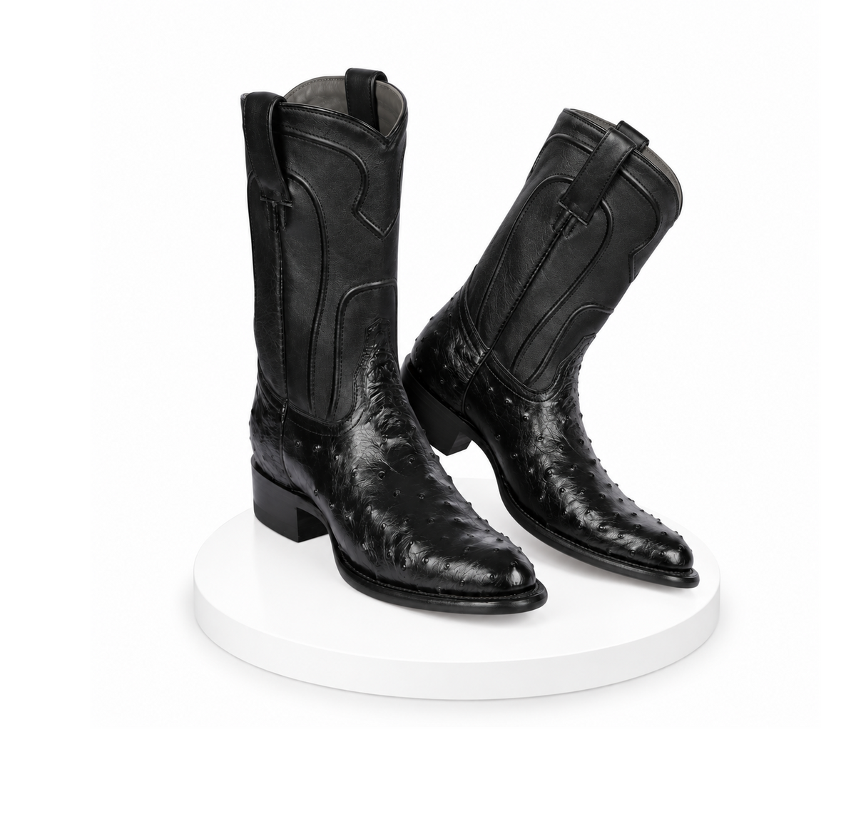 Los Altos Boots Men's Ostrich Roper Western Boots Black