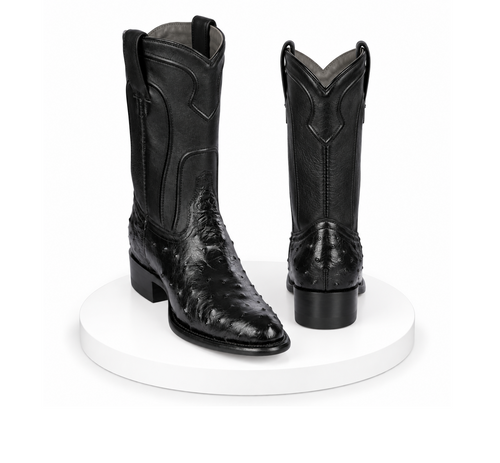 Los Altos Boots Men's Ostrich Roper Western Boots Black