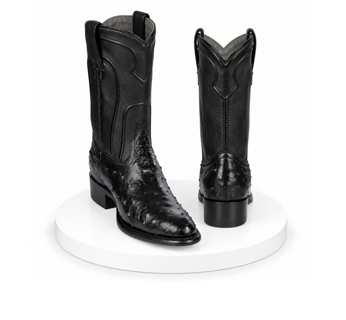 Los Altos Boots Men's Ostrich Roper Western Boots Black