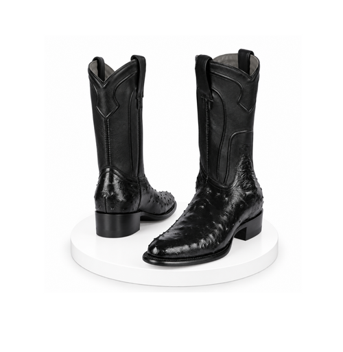 Los Altos Boots Men's Ostrich Roper Western Boots Black
