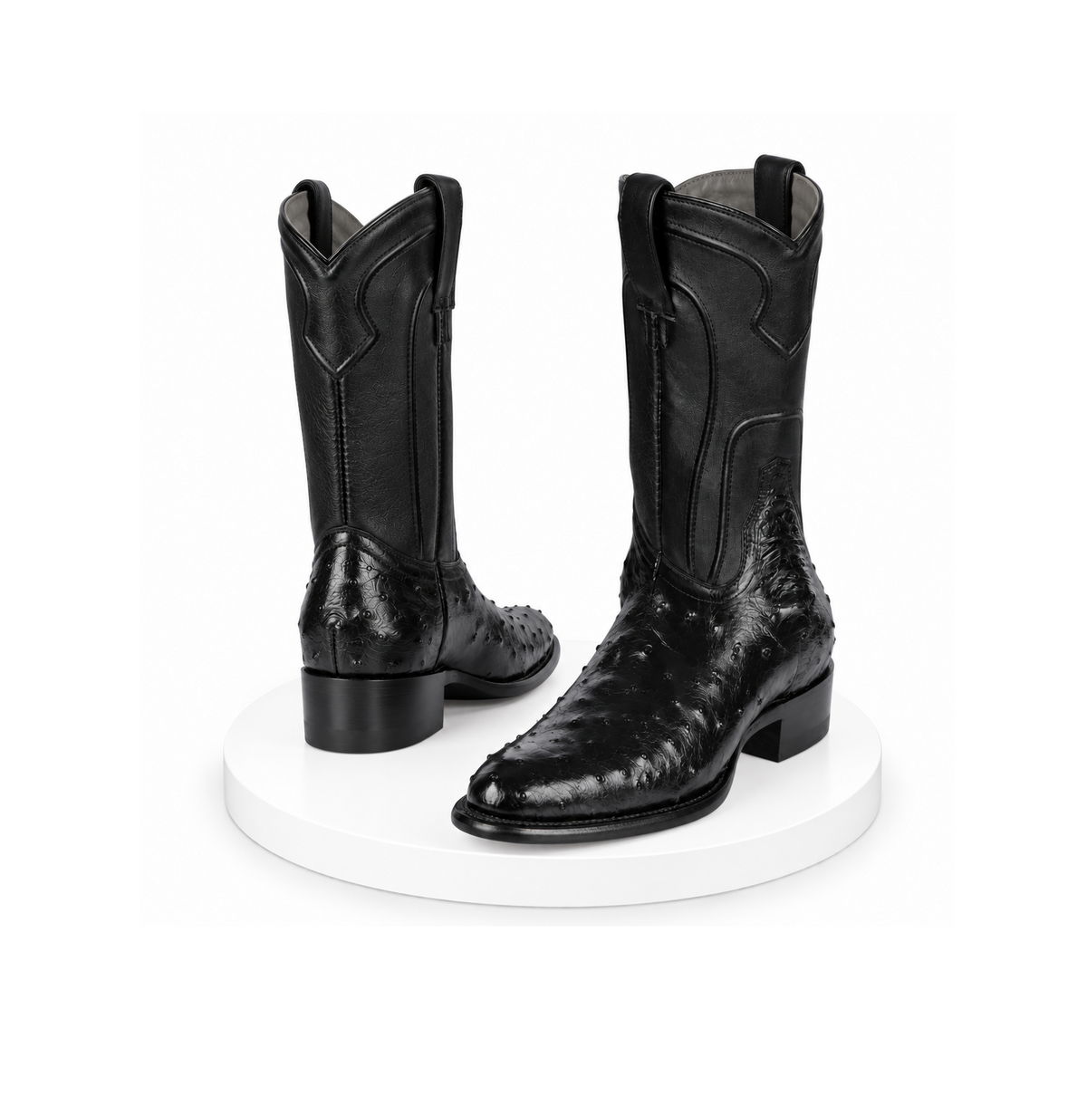 Los Altos Boots Men's Ostrich Roper Western Boots Black