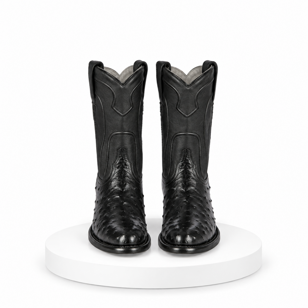 Los Altos Boots Men's Ostrich Roper Western Boots Black