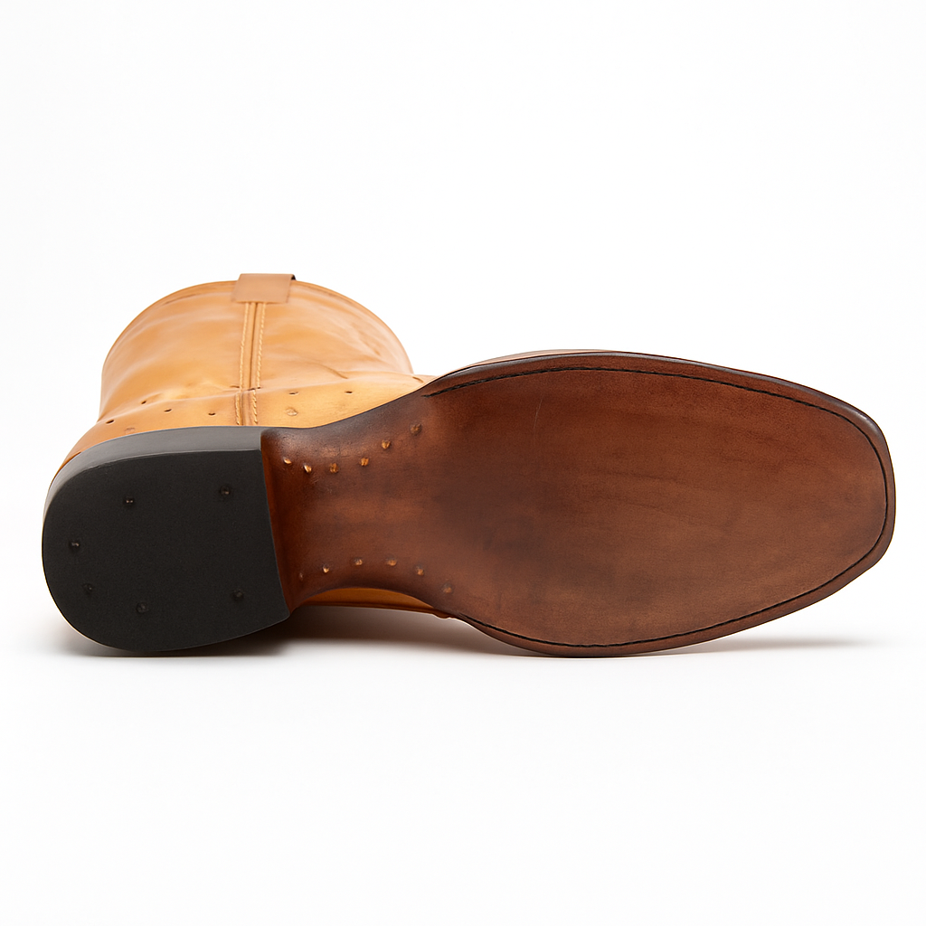 Los Altos Boots Men's Ostrich Roper Western Boots Honey-New Designer Collection - 6.0 Standard / D / Medium