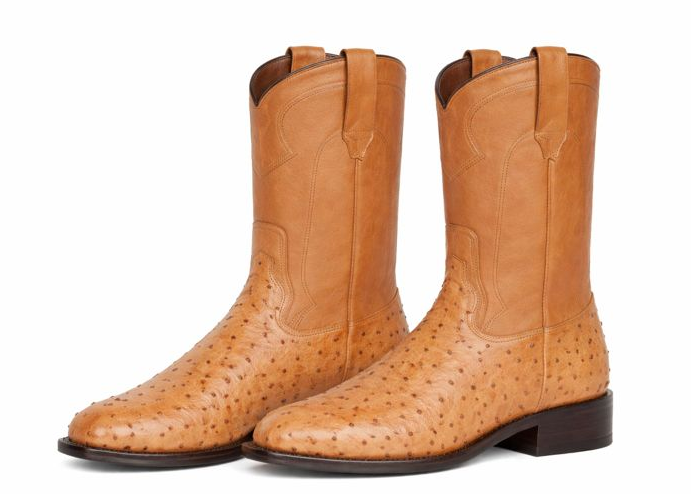 Los Altos Boots Men's Ostrich Roper Western Boots Honey-New Designer Collection - 6.0 Standard / D / Medium
