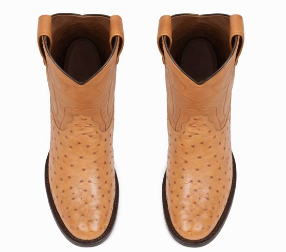 Los Altos Boots Men's Ostrich Roper Western Boots Honey-New Designer Collection - 6.0 Standard / D / Medium