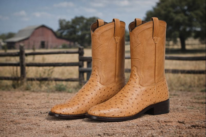 Los Altos Boots Men's Ostrich Roper Western Boots Honey-New Designer Collection