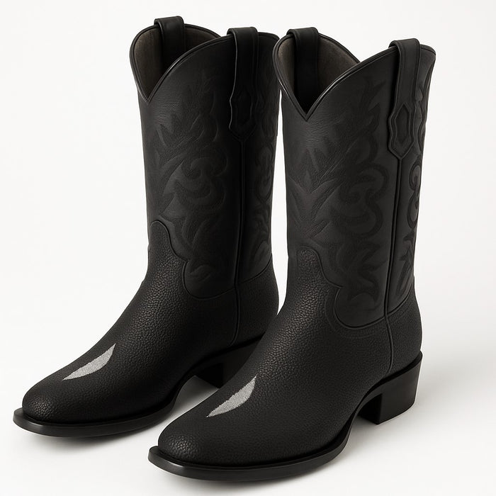 Los Altos Boots Men's Single Stone Stingray Square 7-Toe Cowboy Botas de mantarraya - Mantarraya boots-New Designer Collection