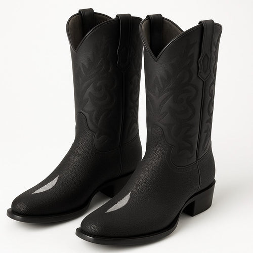 Los Altos Boots Men's Single Stone Stingray Square 7-Toe Cowboy Botas de mantarraya - Mantarraya boots