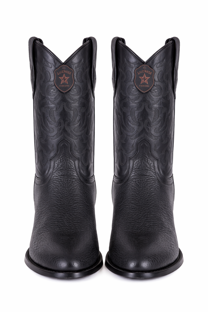 Los Altos Boots Shark R-Toe Black Cowboy Boots-New Designer Collection