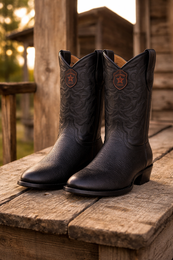 Los Altos Boots Shark R-Toe Black Cowboy Boots-New Designer Collection