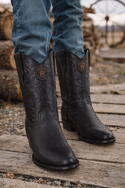 Los Altos Boots Shark R-Toe Black Cowboy Boots-New Designer Collection