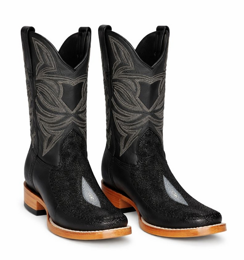Los Altos Boots Single Stone Stingray and Deer Black-New Designer Collection