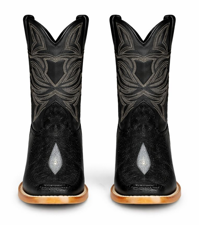 Los Altos Boots Single Stone Stingray and Deer Black-New Designer Collection