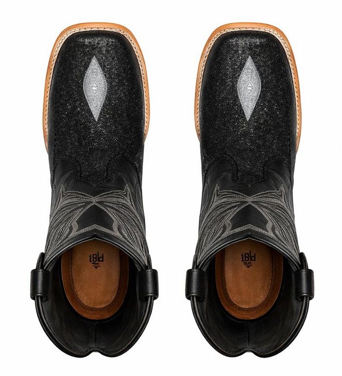 Los Altos Boots Single Stone Stingray and Deer Black-New Designer Collection