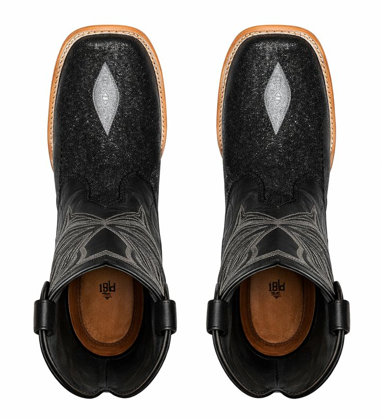 Los Altos Boots Single Stone Stingray and Deer Black-New Designer Collection - 6.5 Standard / D / Medium