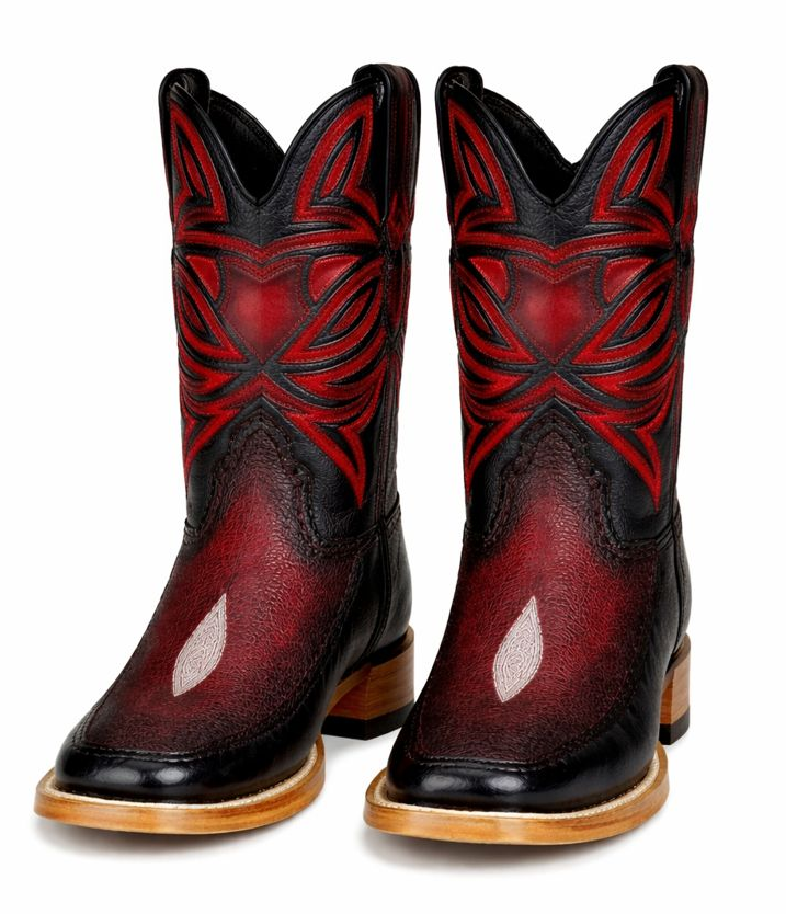 Los Altos Boots Single Stone Stingray and Deer Faded Burgundy-New Designer Collection - 6.0 Standard / D / Medium