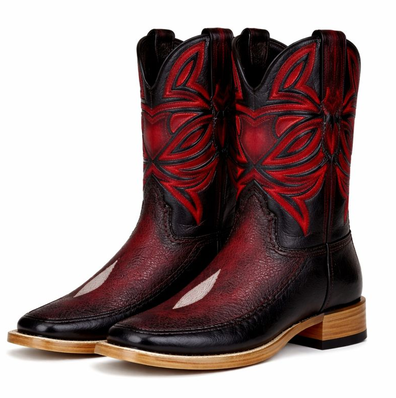 Los Altos Boots Single Stone Stingray and Deer Faded Burgundy-New Designer Collection - 6.0 Standard / D / Medium