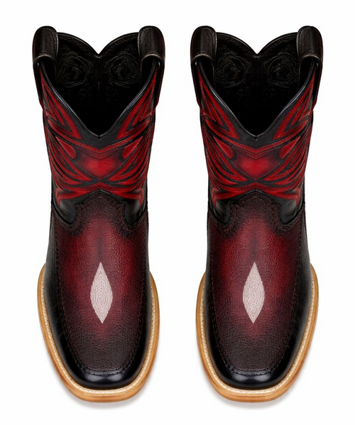 Los Altos Boots Single Stone Stingray and Deer Faded Burgundy-New Designer Collection