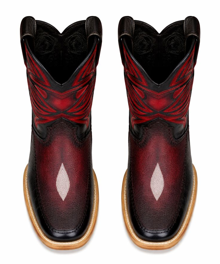 Los Altos Boots Single Stone Stingray and Deer Faded Burgundy-New Designer Collection - 6.0 Standard / D / Medium