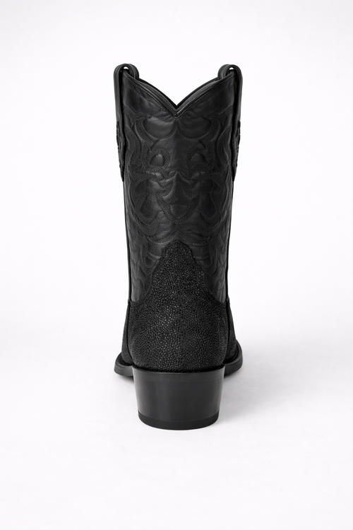 Los Altos Boots Single Stone Stingray R-Toe Black Cowboy Botas de mantarraya - Mantarraya boots-New Designer Collection