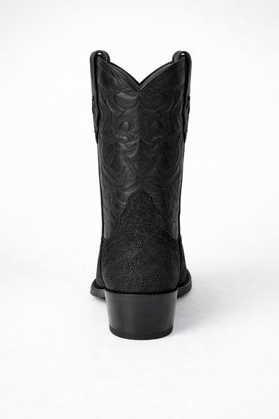 Los Altos Boots Single Stone Stingray R-Toe Black Cowboy Botas de mantarraya - Mantarraya boots-New Designer Collection