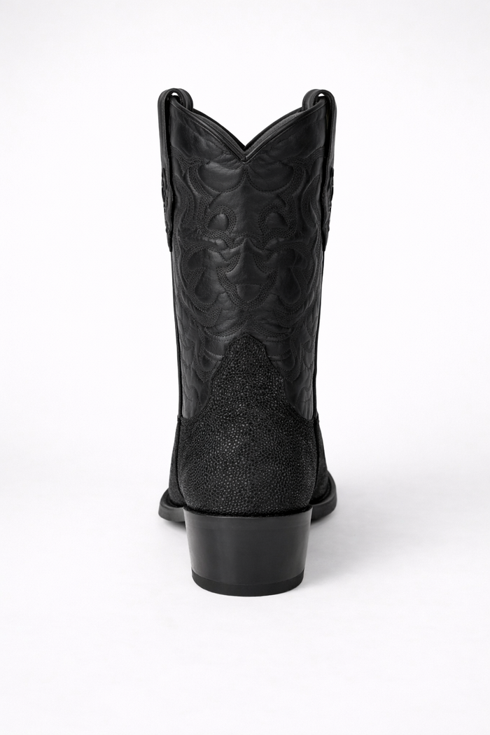 Los Altos Boots Single Stone Stingray R-Toe Black Cowboy Botas de mantarraya - Mantarraya boots-New Designer Collection