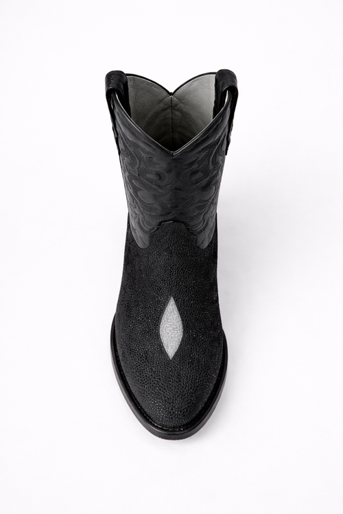 Los Altos Boots Single Stone Stingray R-Toe Black Cowboy Botas de mantarraya - Mantarraya boots-New Designer Collection
