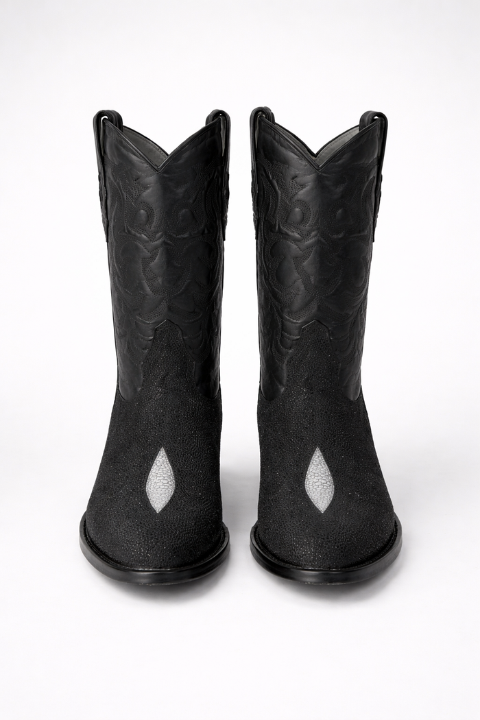 Los Altos Boots Single Stone Stingray R-Toe Black Cowboy Botas de mantarraya - Mantarraya boots-New Designer Collection