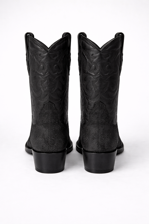 Los Altos Boots Single Stone Stingray R-Toe Black Cowboy Botas de mantarraya - Mantarraya boots-New Designer Collection