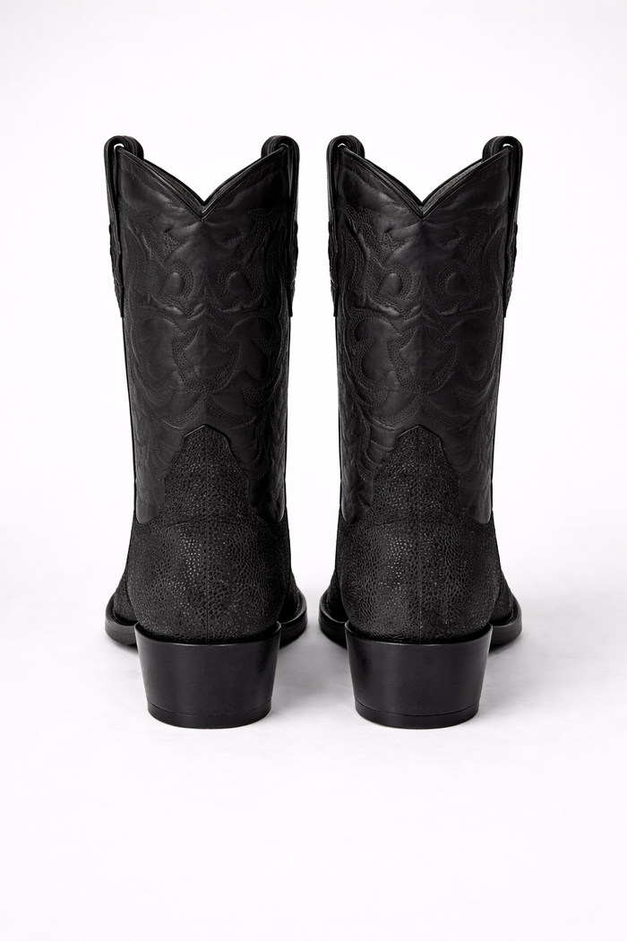 Los Altos Boots Single Stone Stingray R-Toe Black Cowboy Botas de mantarraya - Mantarraya boots-New Designer Collection