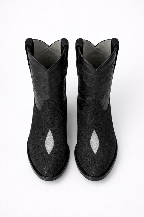 Los Altos Boots Single Stone Stingray R-Toe Black Cowboy Botas de mantarraya - Mantarraya boots-New Designer Collection