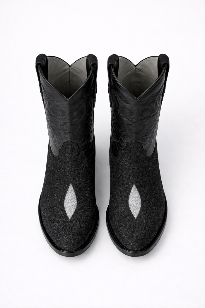Los Altos Boots Single Stone Stingray R-Toe Black Cowboy Botas de mantarraya - Mantarraya boots-New Designer Collection