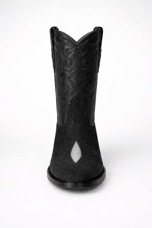 Los Altos Boots Single Stone Stingray R-Toe Black Cowboy Botas de mantarraya - Mantarraya boots-New Designer Collection