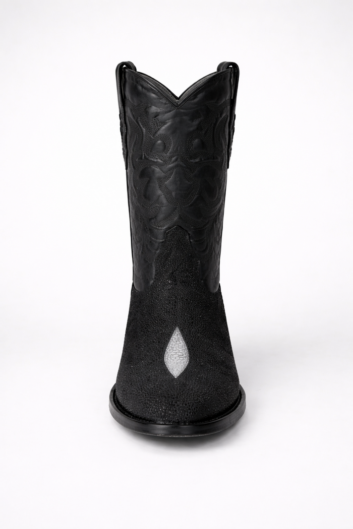 Los Altos Boots Single Stone Stingray R-Toe Black Cowboy Botas de mantarraya - Mantarraya boots-New Designer Collection