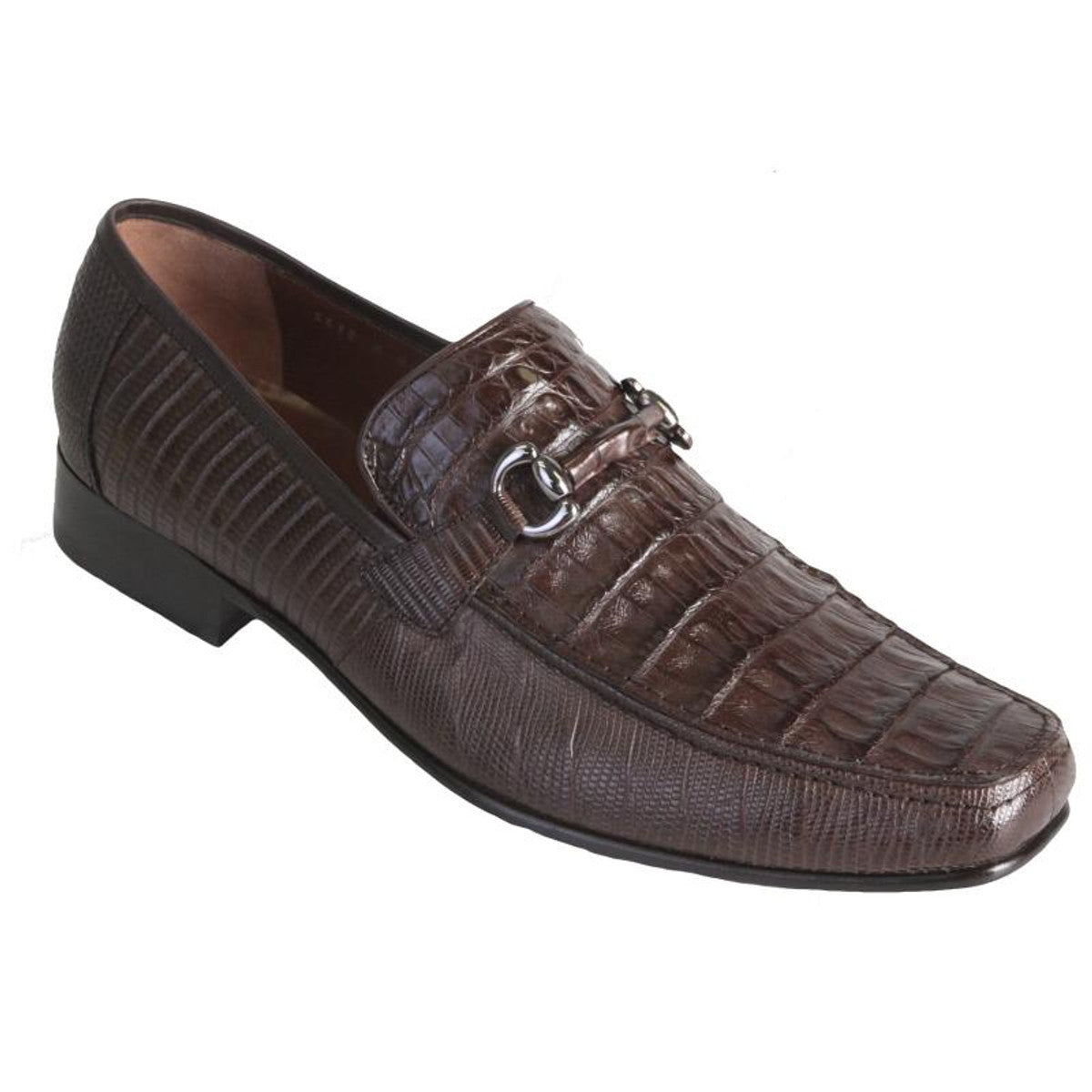 Los Altos Brown Crocodile Lizard Metal Bit Loafers - 8