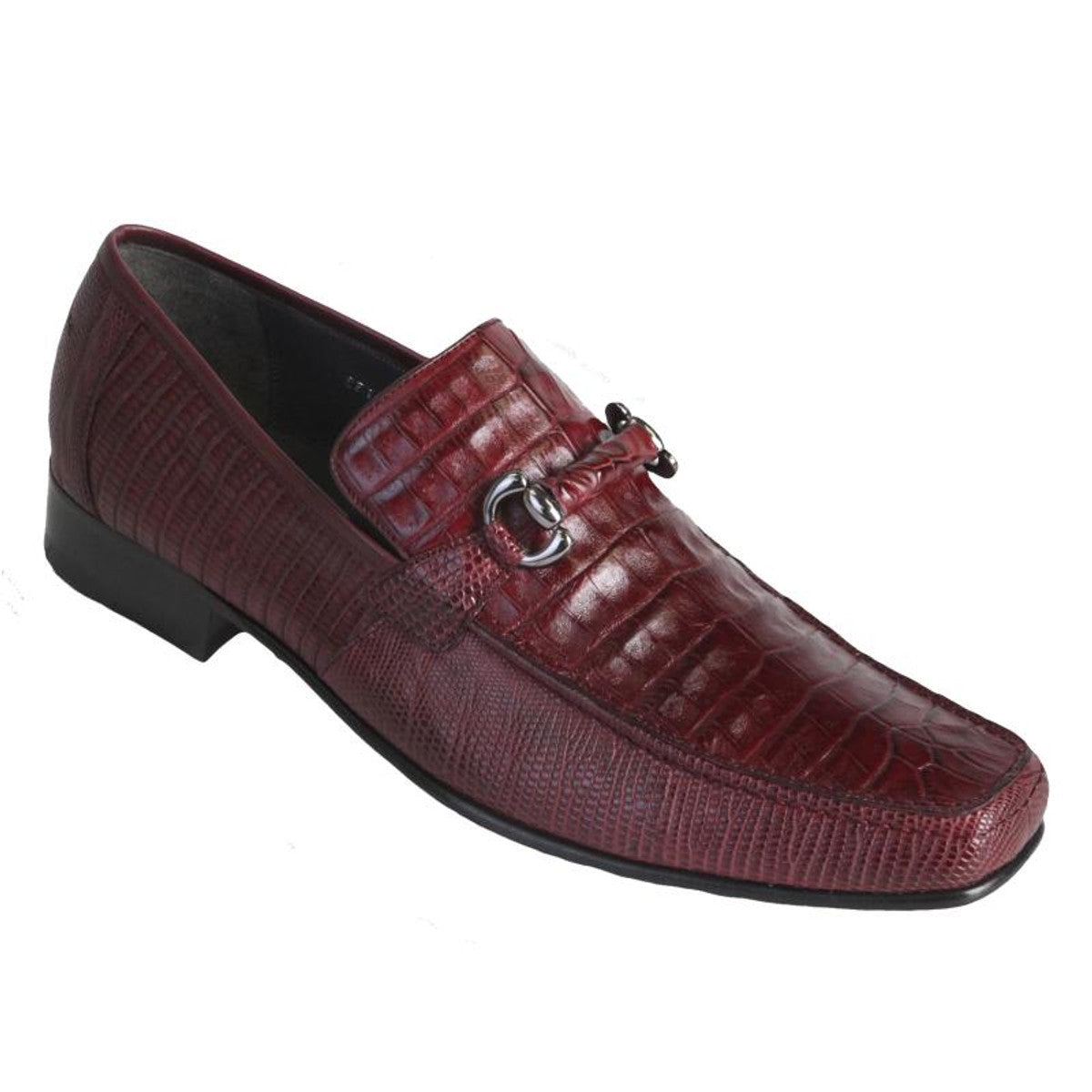 Los Altos Burgundy  Crocodile Lizard Metal Bit Loafers - 8