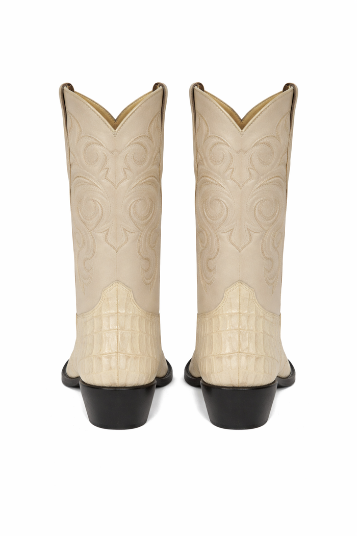 Los Altos Men White Genuine Crocodile Caiman Tail Cowboy J-Toe Boot-New Designer Collection