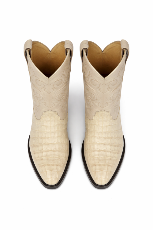 Los Altos Men White Genuine Crocodile Caiman Tail Cowboy J-Toe Boot-New Designer Collection