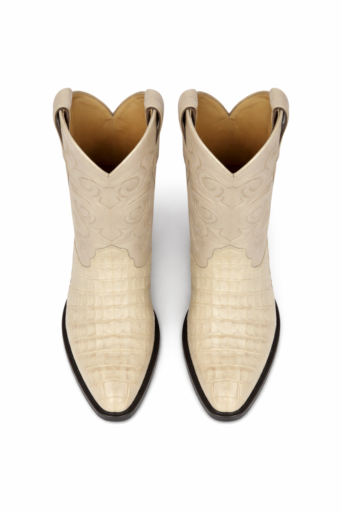 Los Altos Men White Genuine Crocodile Caiman Tail Cowboy J-Toe Boot-New Designer Collection
