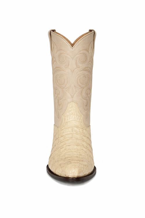Los Altos Men White Genuine Crocodile Caiman Tail Cowboy J-Toe Boot-New Designer Collection