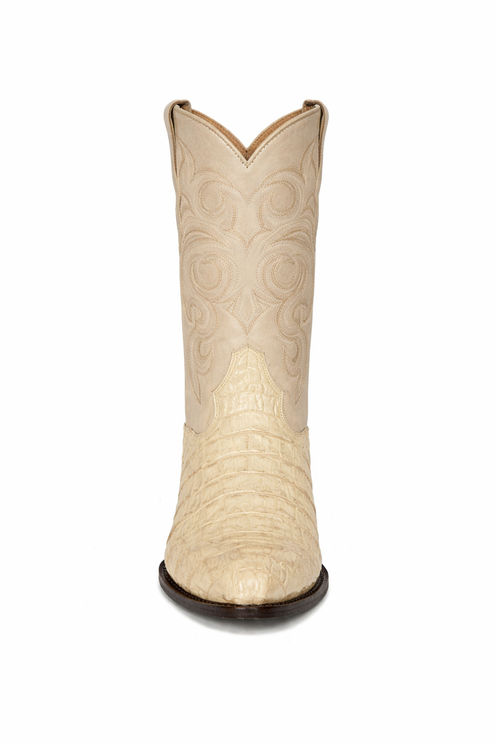 Los Altos Men White Genuine Crocodile Caiman Tail Cowboy J-Toe Boot-New Designer Collection