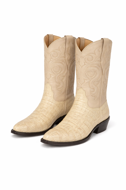 Los Altos Men White Genuine Crocodile Caiman Tail Cowboy J-Toe Boot-New Designer Collection