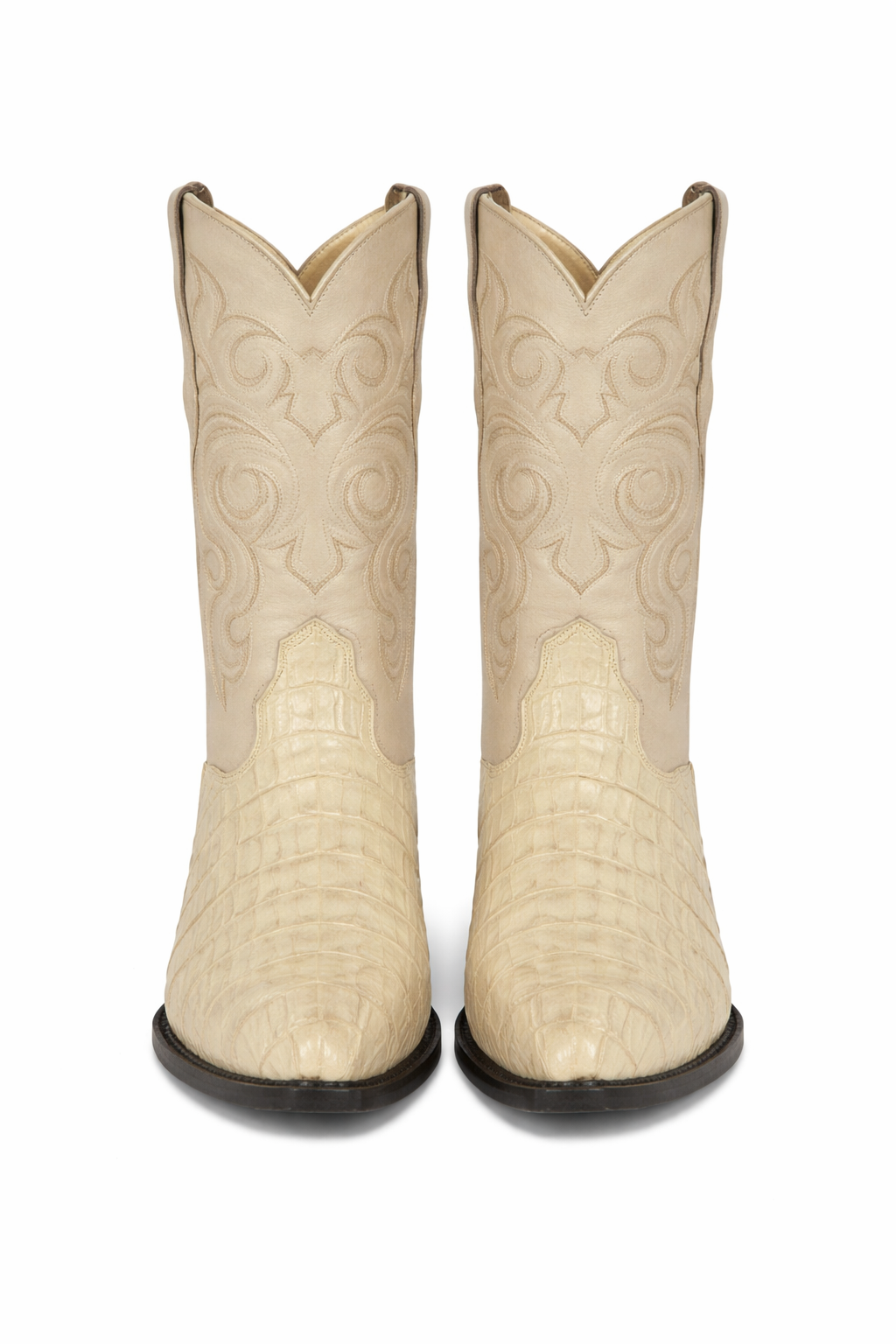 Los Altos Men White Genuine Crocodile Caiman Tail Cowboy J-Toe Boot-New Designer Collection - 6.0 Standard / D / Medium