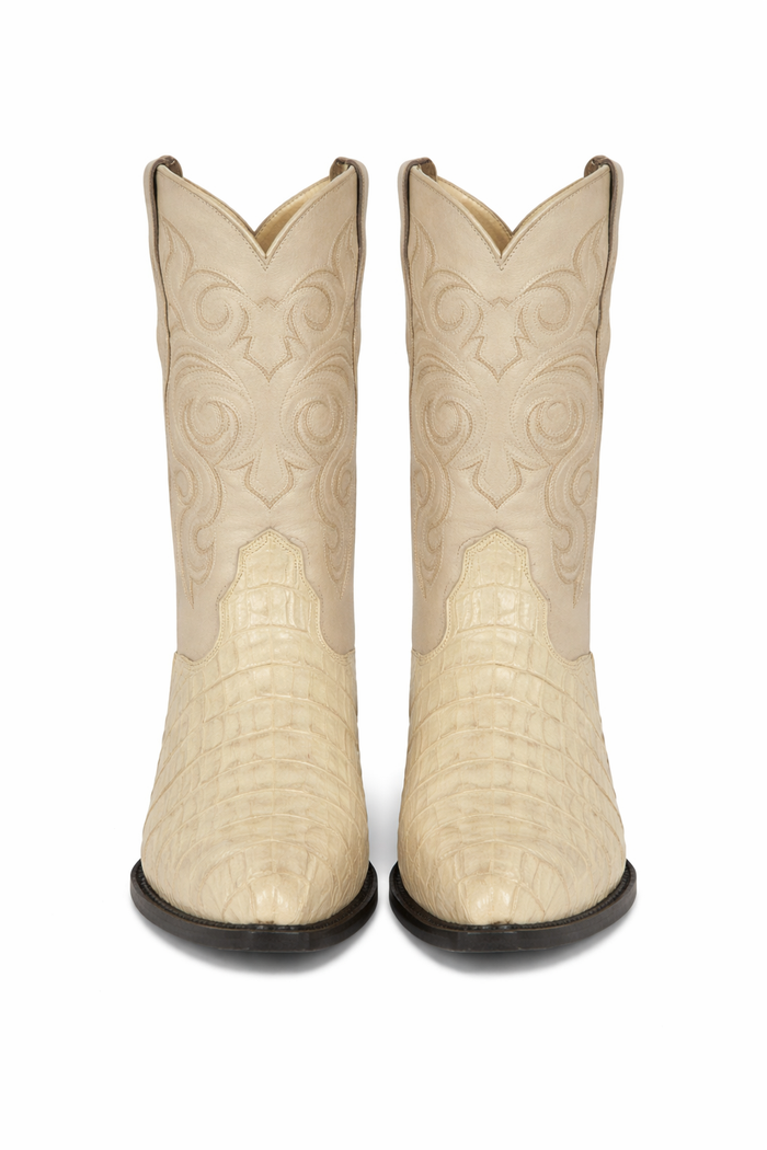 Los Altos Men White Genuine Crocodile Caiman Tail Cowboy J-Toe Boot-New Designer Collection