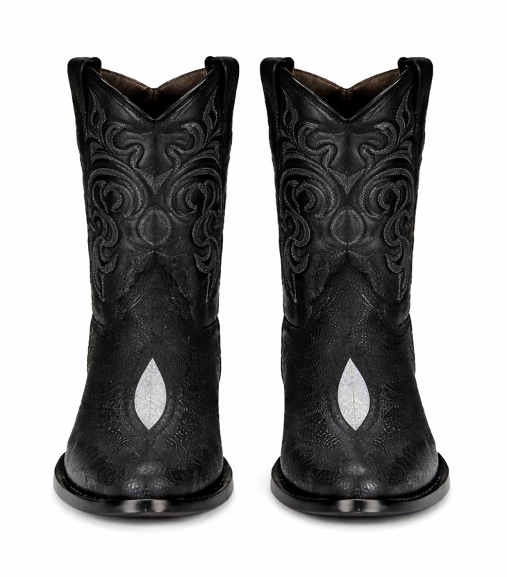 Los Altos Men's Black Exotic Stingray Round Toe Boots-New Designer Collection - 6
