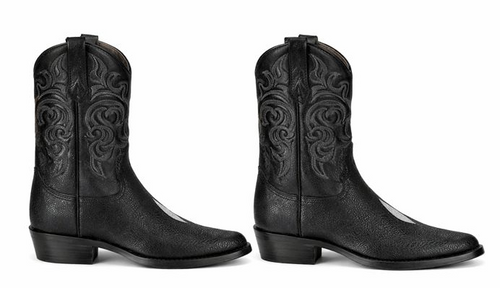 Los Altos Men's Black Exotic Stingray Round Toe Boots-New Designer Collection