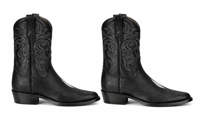 Los Altos Men's Black Exotic Stingray Round Toe Boots-New Designer Collection