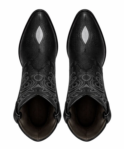 Los Altos Men's Black Exotic Stingray Round Toe Boots-New Designer Collection