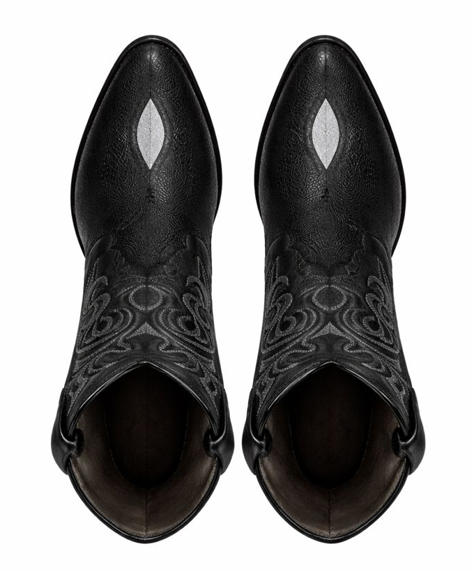 Los Altos Men's Black Exotic Stingray Round Toe Boots-New Designer Collection